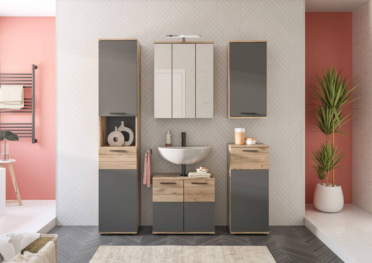 Badezimmer-Set MASON Nox Oak Nachbildung edles Basaltgrau Nachbildung B/H/T: ca. 164x190x34 cm
