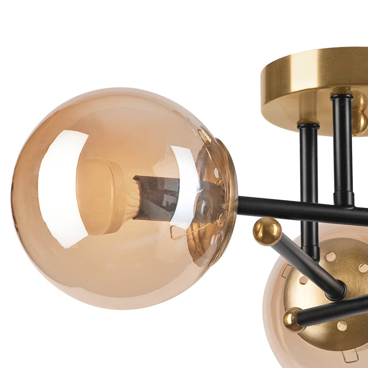 Lamkur Deckenleuchte Malena schwarz gold Glas Holz Kunststoff H/L: ca. 19x39 cm E14 3 Brennstellen