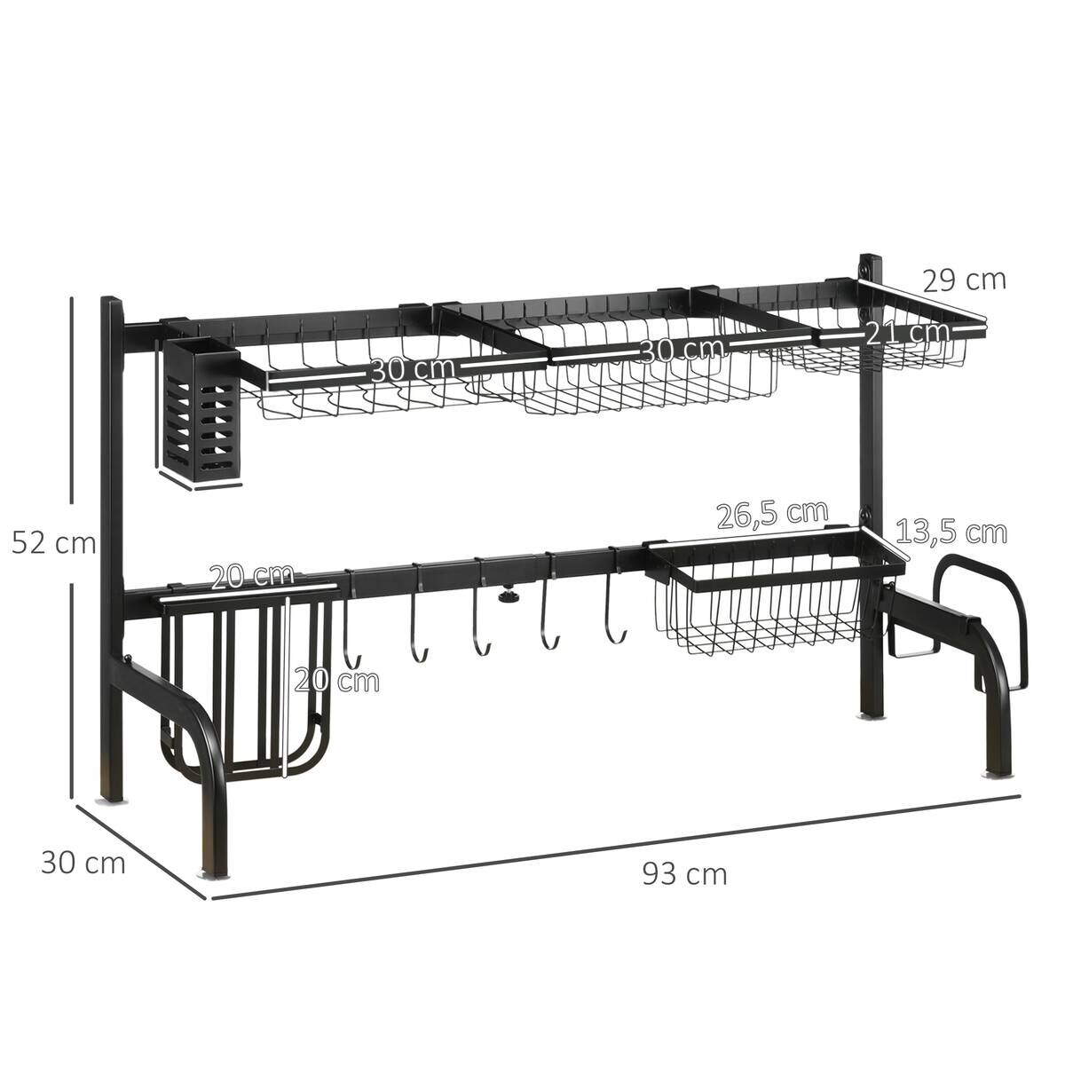 HOMCOM Küchenhelfer schwarz Edelstahl B/H/L: ca. 30x93x52 cm