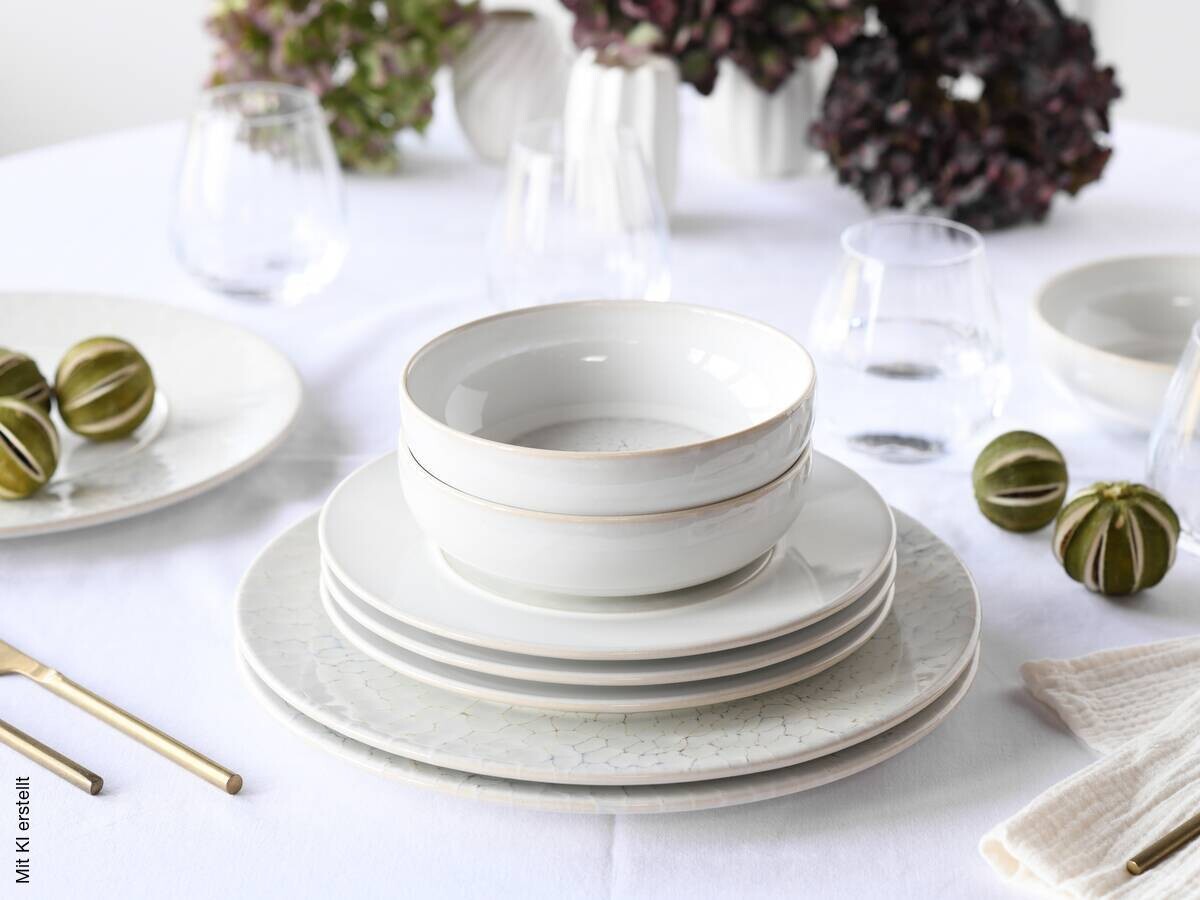 CreaTable Tafelservice Unico Toscania offwhite Steinzeug 8 tlg.