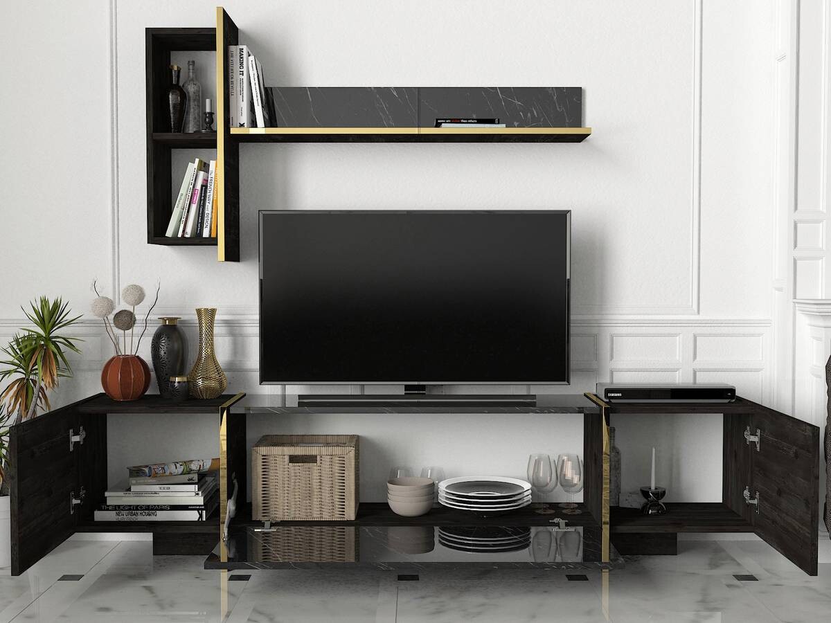 Wohnwand Veyron Rebab dunkel Marmoroptik B/H/T: ca. 180x45x32 cm