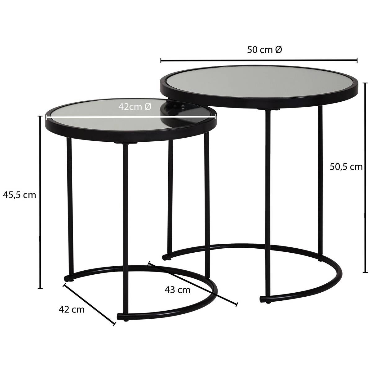 Beistelltisch 2er-Set. schwarz lackiert Glas Metall