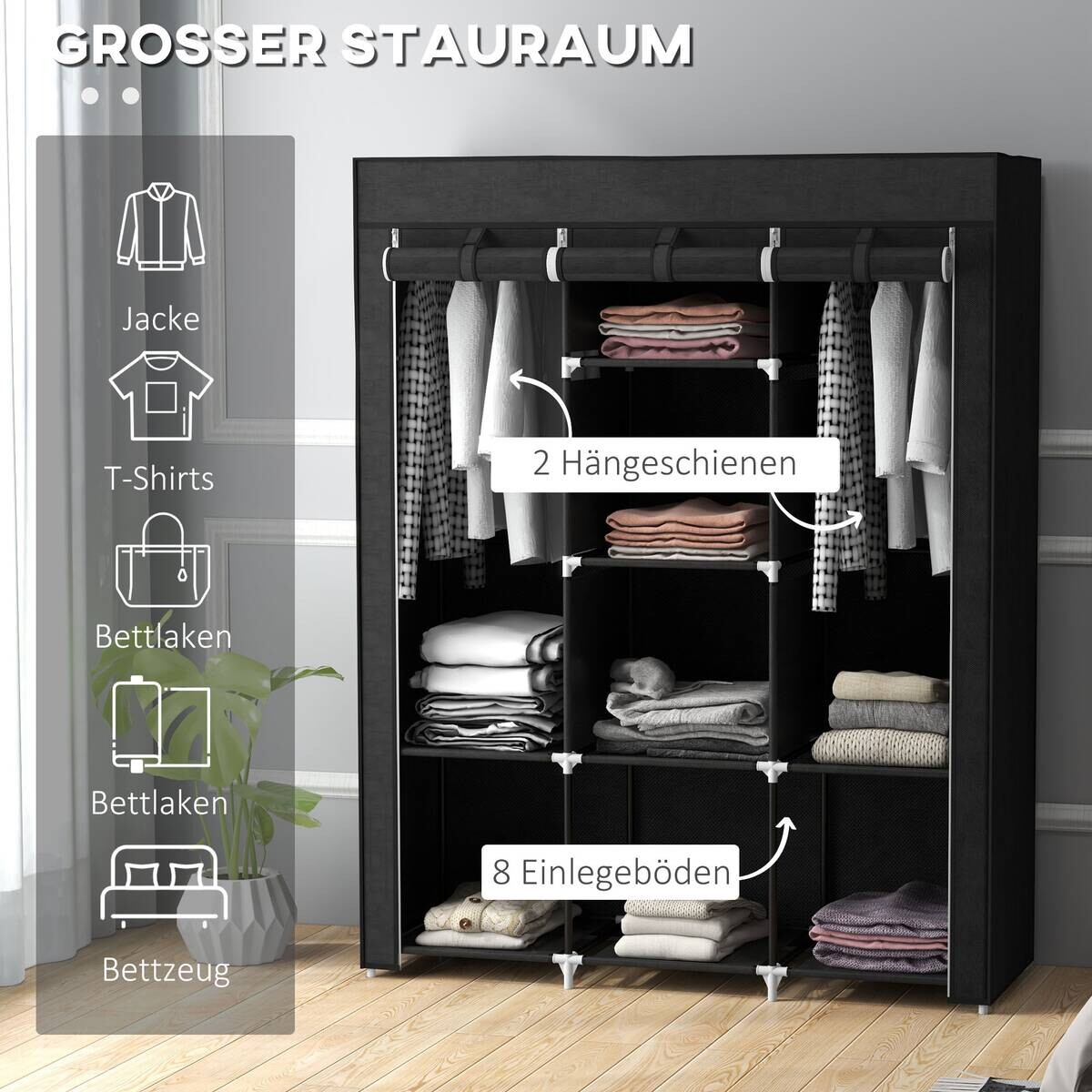 HOMCOM Kleiderschrank schwarz Edelstahl B/H/L: ca. 43x125x162,5 cm