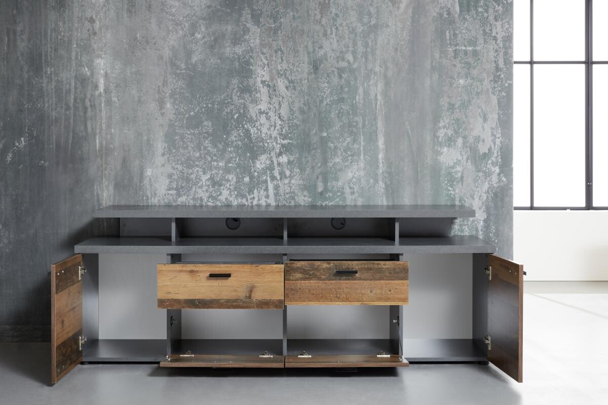 TV-Lowboard Mood Old Wood Nachbildung Beton dunkel Optik B/H/T: ca. 180x65x44 cm