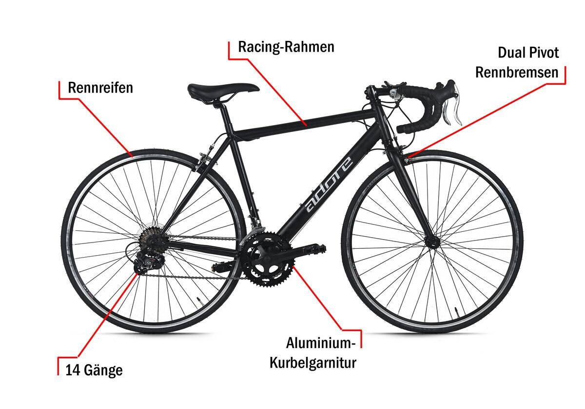 Adore Rennrad Racer 28 Zoll Rahmenhöhe 51 cm 14 Gänge schwarz schwarz ca. 28 Zoll