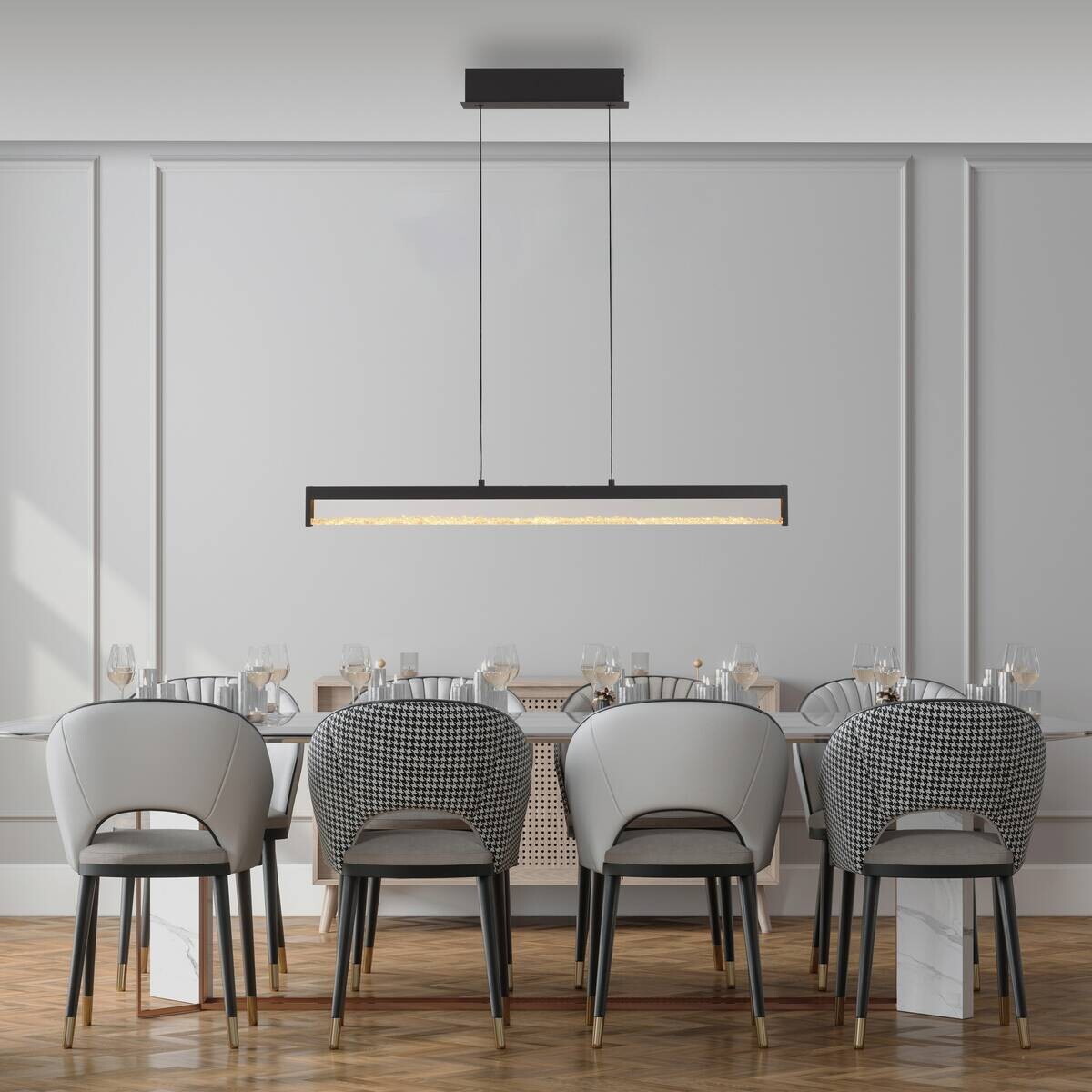 Just Light LED-Pendelleuchte schwarz Metall B/H/T: ca. 100x9x40 cm
