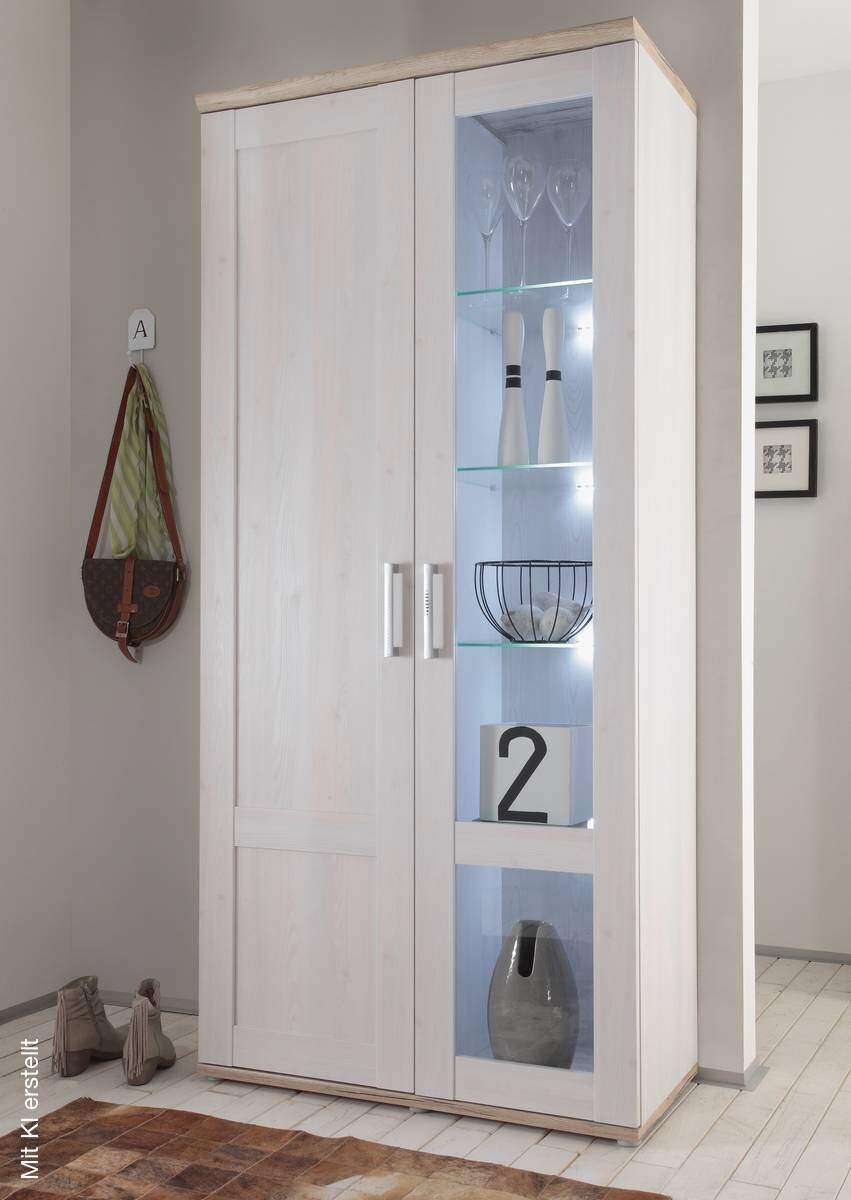 Vitrine Romance weiß Sibiu Lärche Nachbildung Holzoptik San-Remo Nachbildung B/H/T: ca. 93x202x46 cm