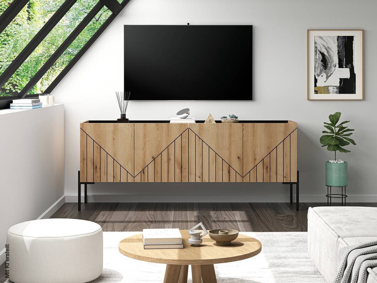 TV-Lowboard Neo Evoke Oak Nachbildung schwarz B/H/T: ca. 153x62x40 cm