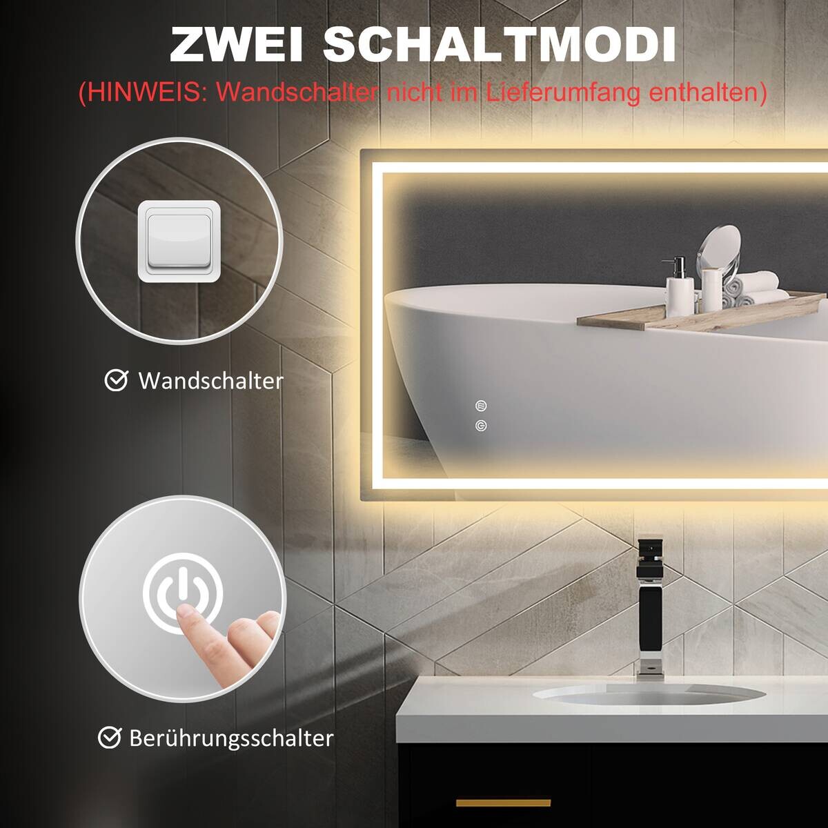 HOMCOM LED-Bad-Spiegel silber B/H/L: ca. 60x3x100 cm