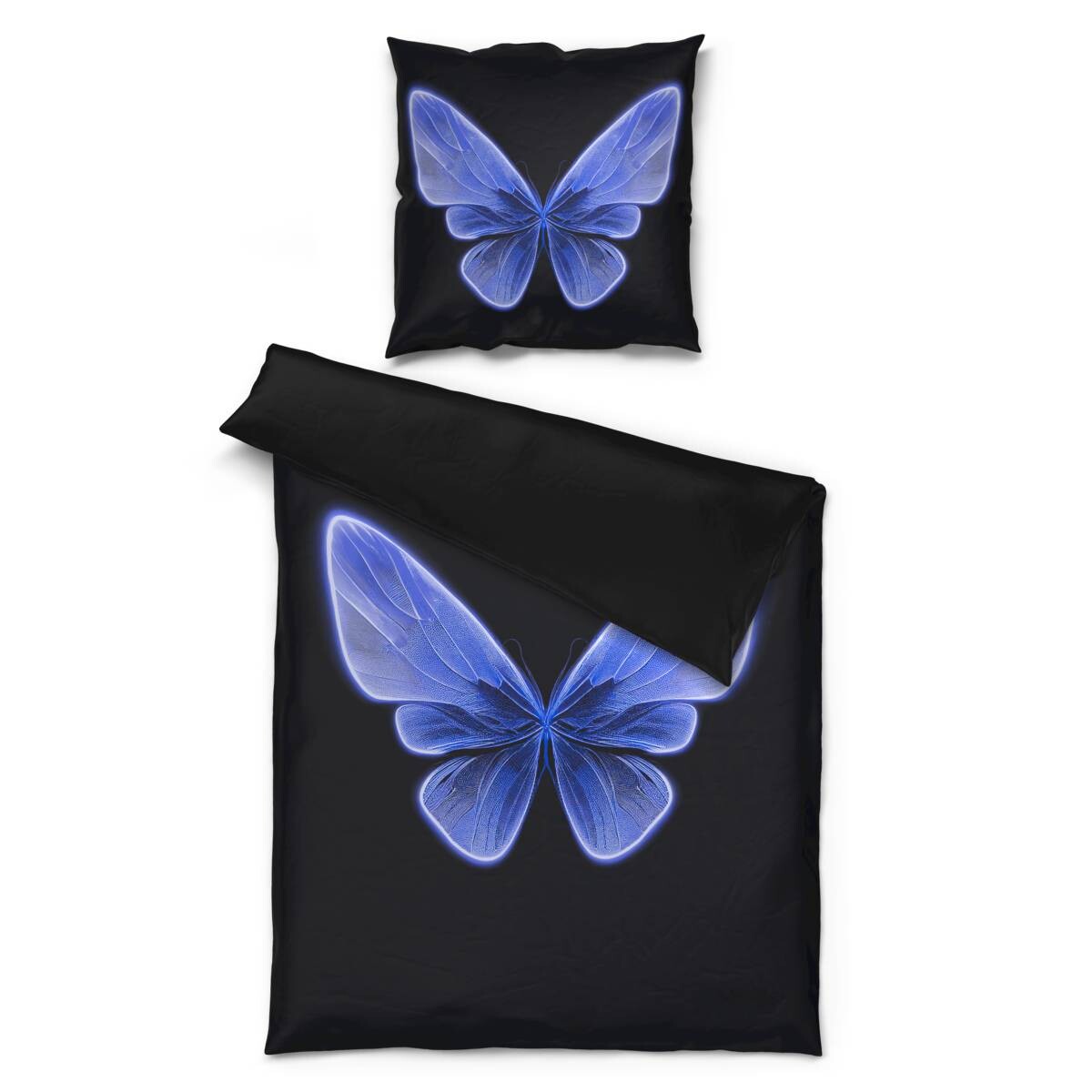 beau rêve Microfaser Bettwäsche blau schwarz 100% Polyester B/L: ca. 135x200 cm