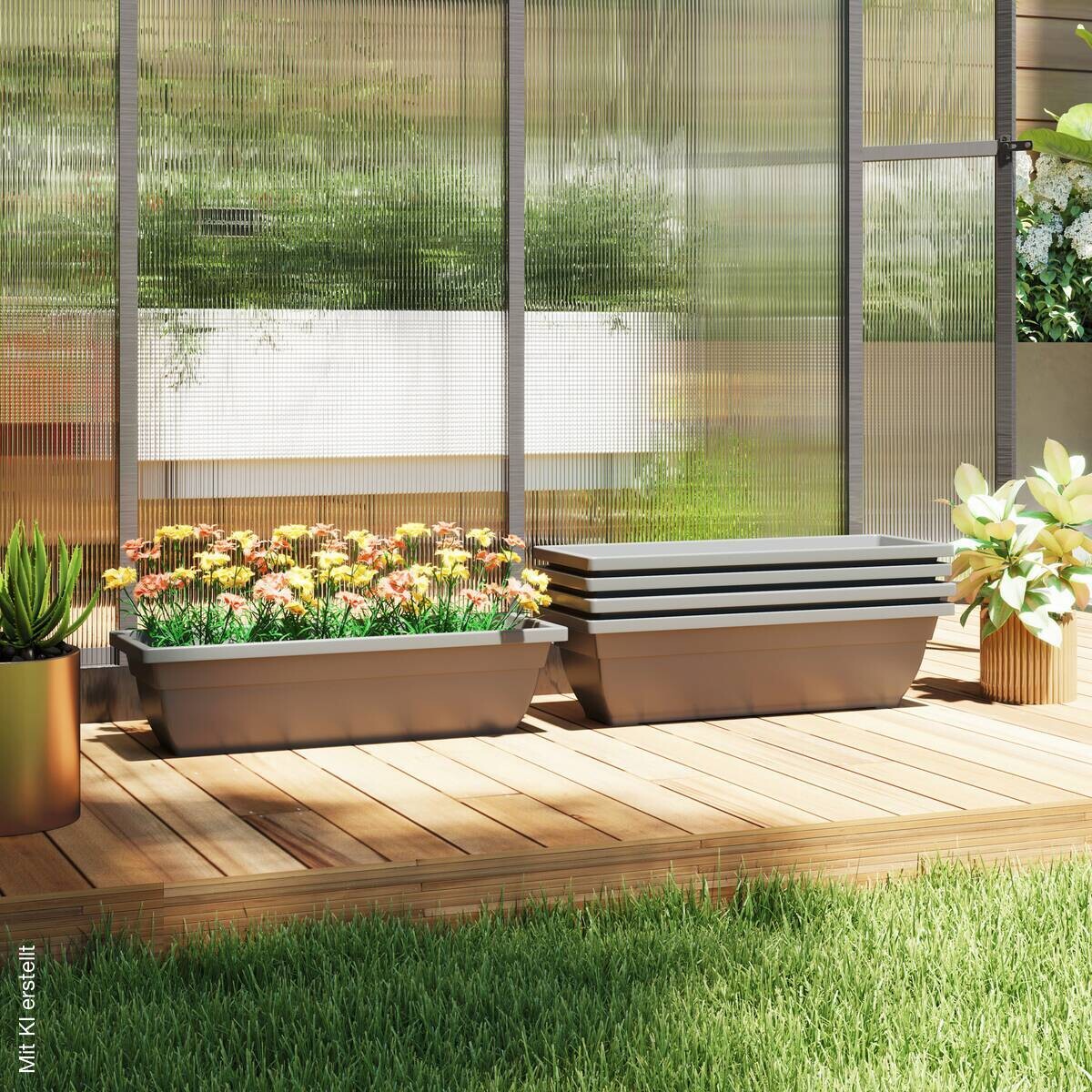 Outsunny Pflanztopf 5er Set grau Kunststoff B/H/L: ca. 21x16x59 cm