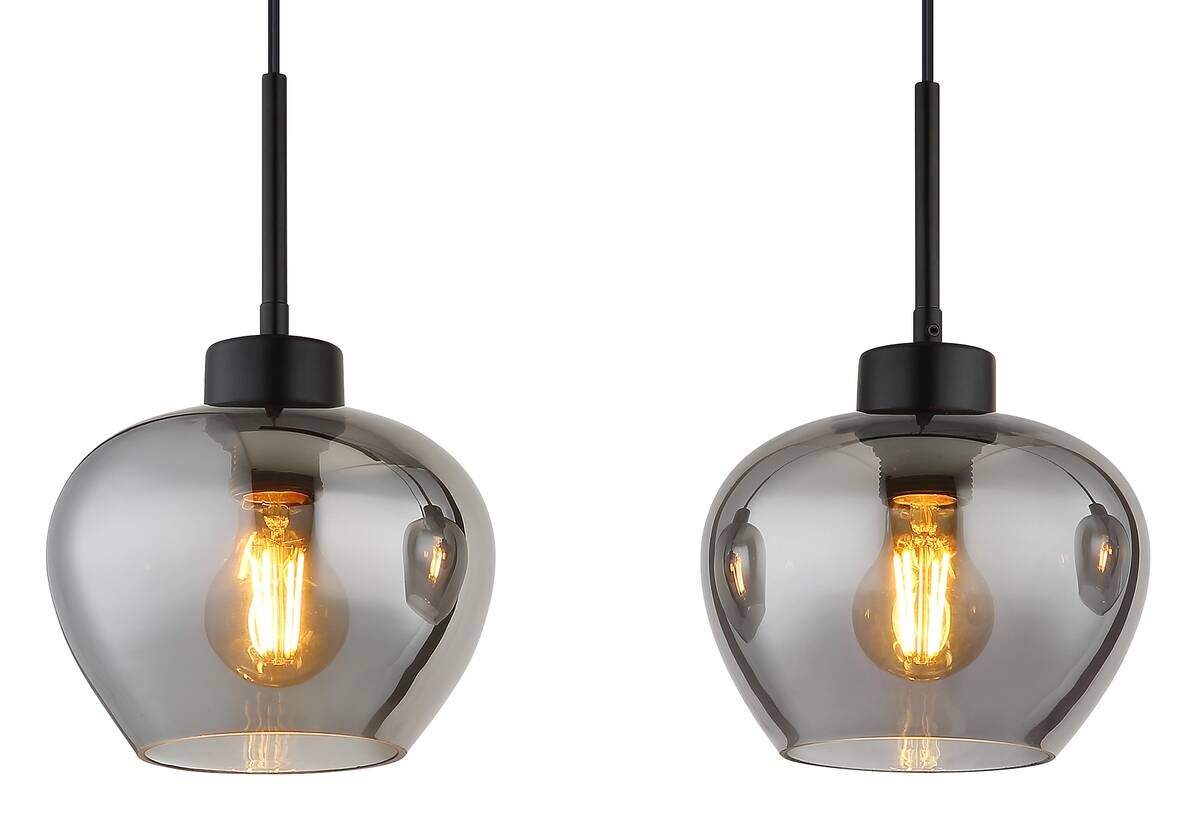 GLOBO Pendelleuchte Matt schwarz Metall Glas B/H/T: ca. 72x18,5x120 cm E27 3 Brennstellen