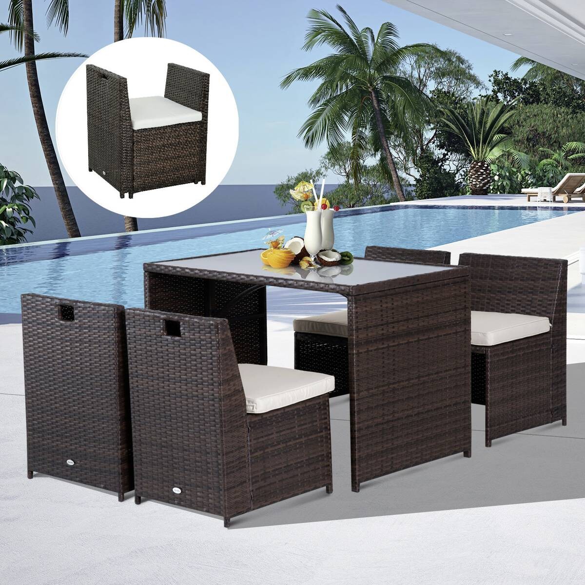 Outsunny Garnitur braun Polyrattan