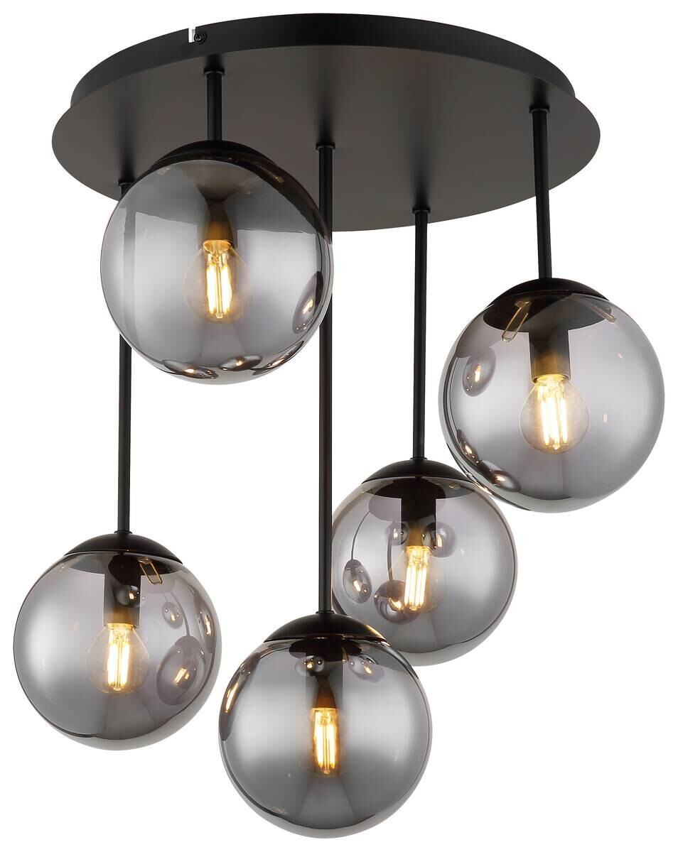 GLOBO Deckenleuchte Rauch schwarz Glas Metall H/D: ca. 51x38 cm E14 5 Brennstellen