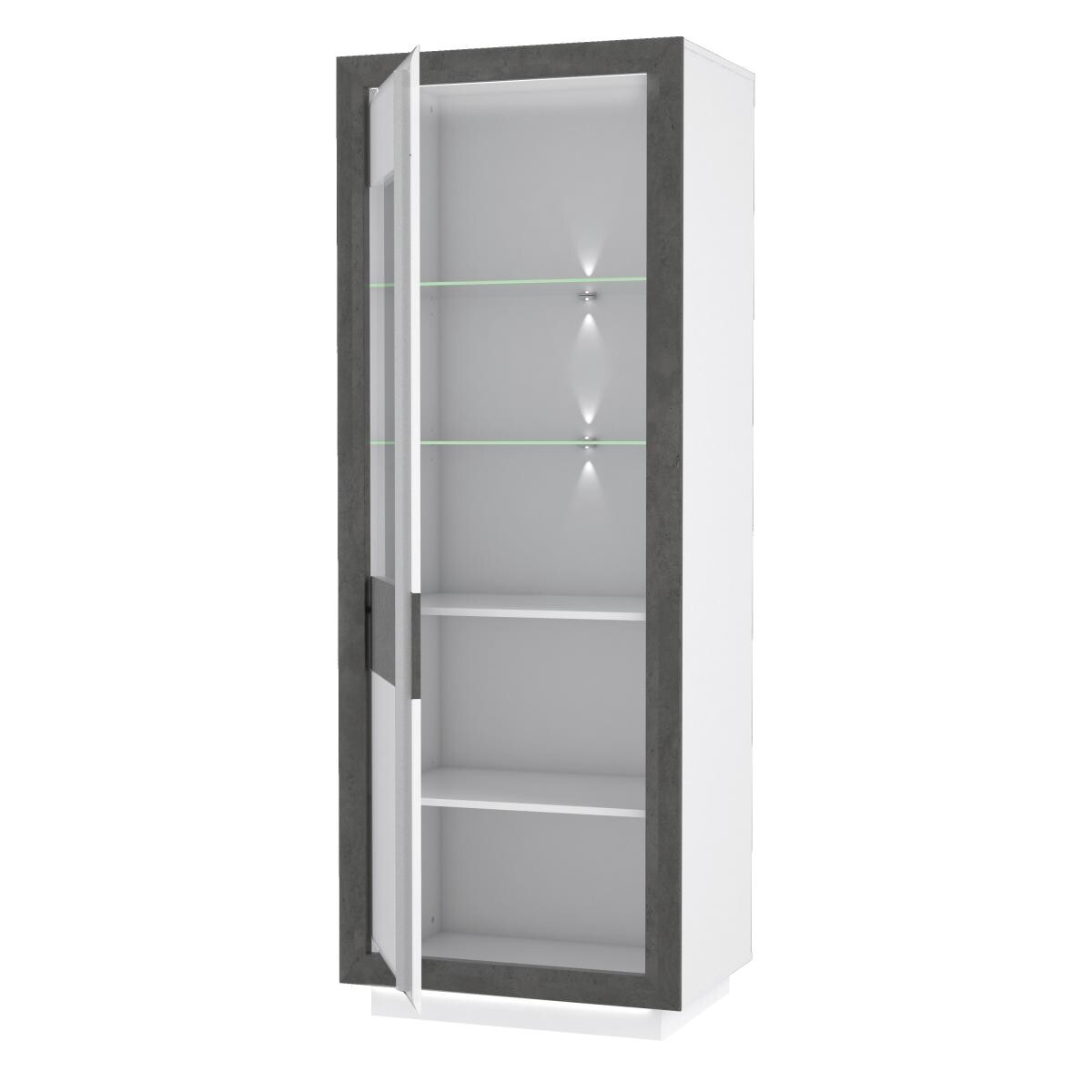 Vitrine weiß Hochglanz Beton dunkel Optik B/H/T: ca. 73x197x53 cm