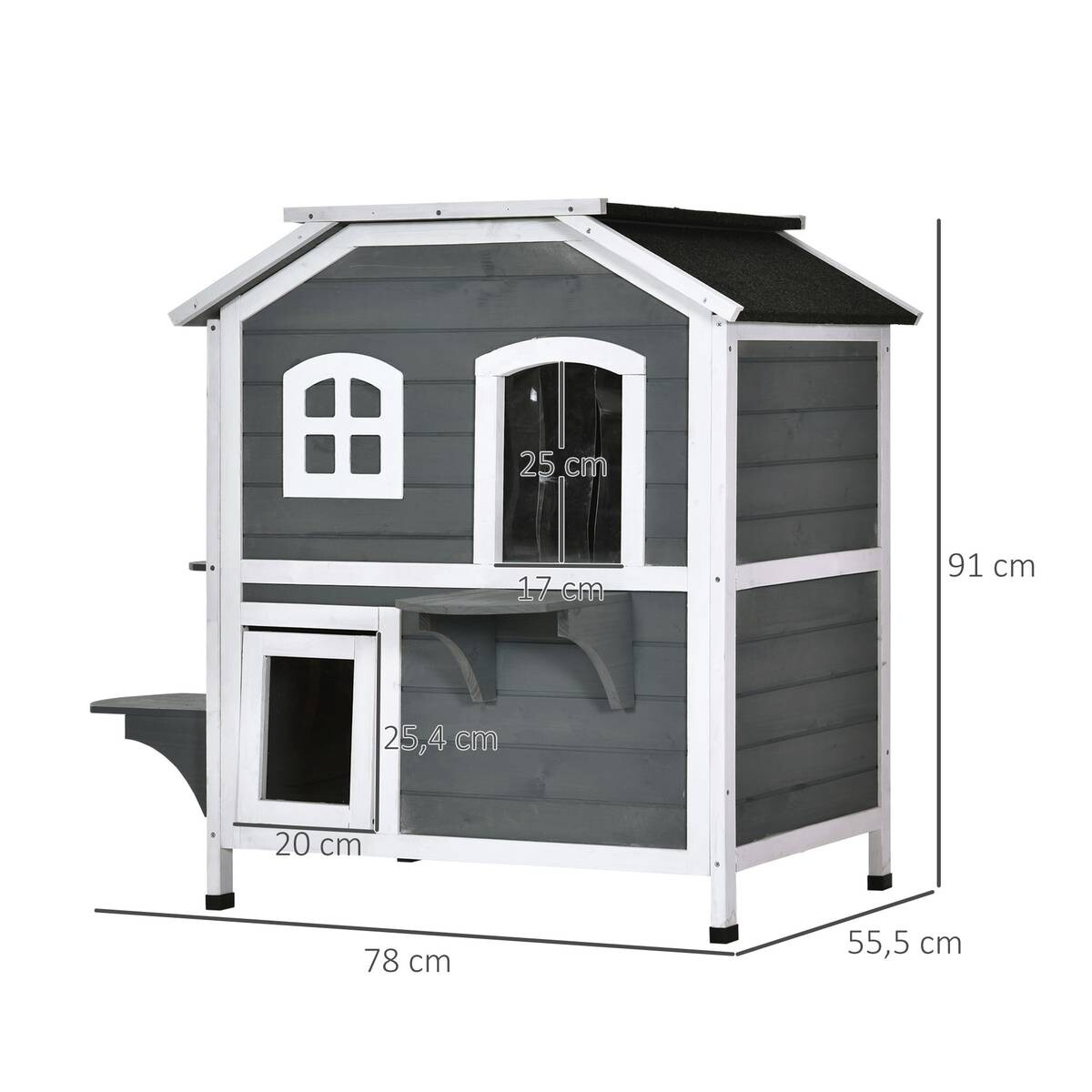 PawHut Katzenhaus grau Holz B/H/L: ca. 56x91x78 cm