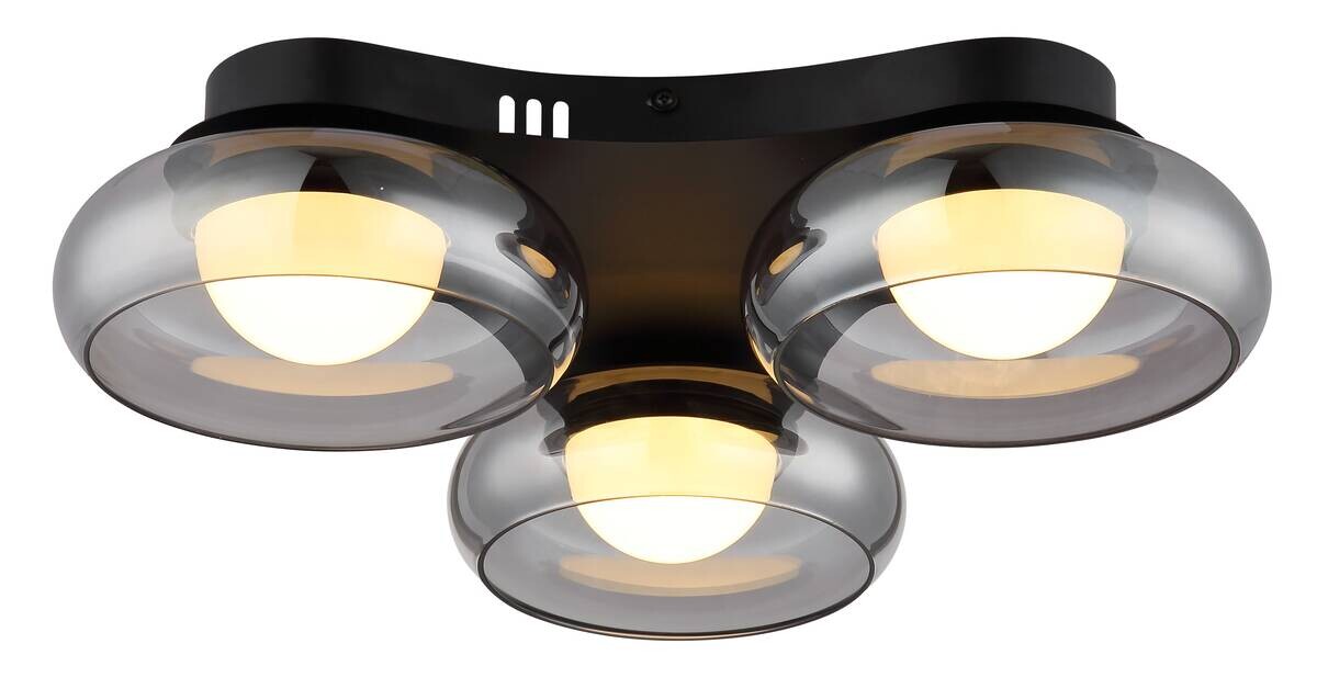 GLOBO Deckenleuchte Rauch schwarz Metall Glas B/H/L: ca. 49x15,5x52 cm