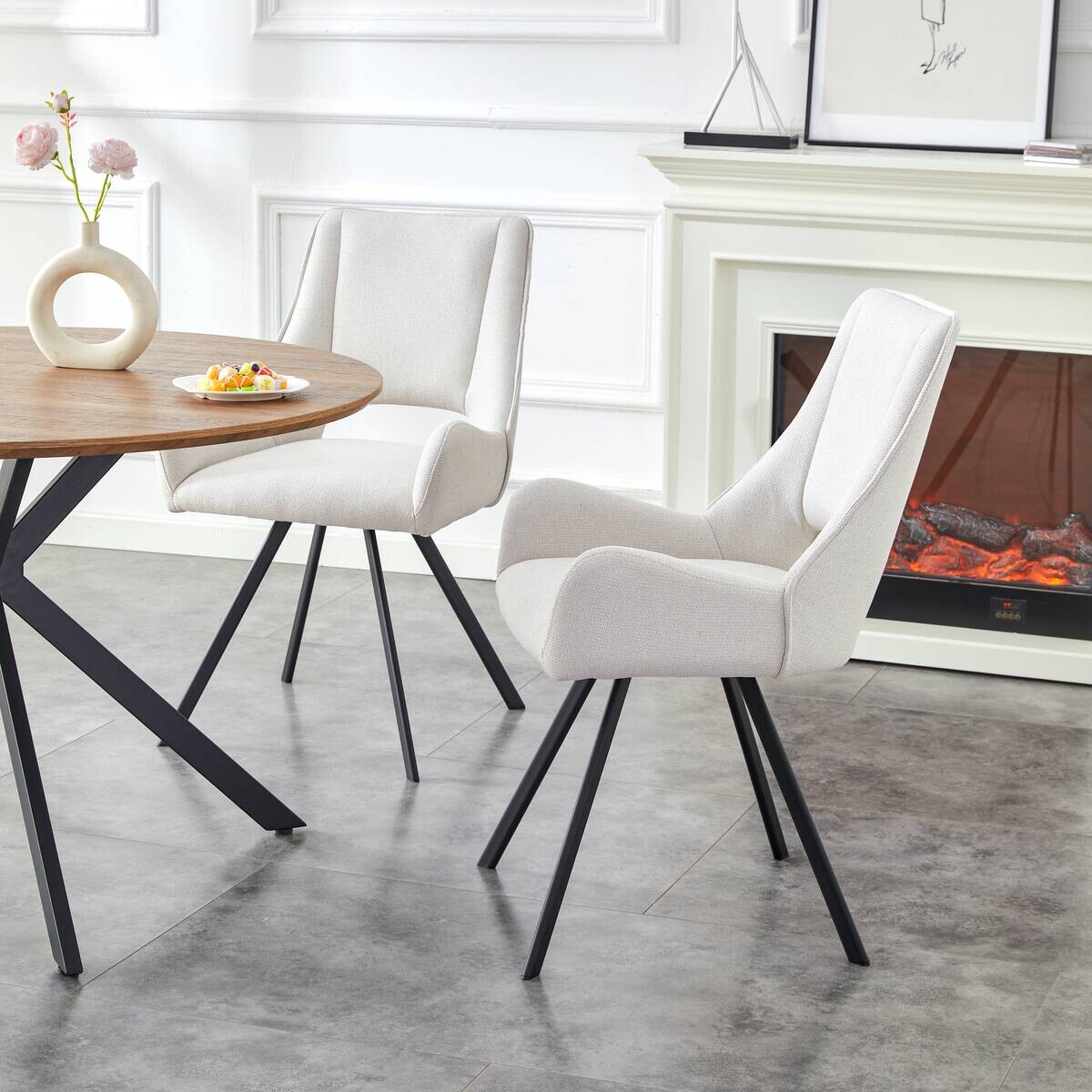 Stuhl HELEN, 2er Set creme Webstoff B/H/T: ca. 56x63x91 cm