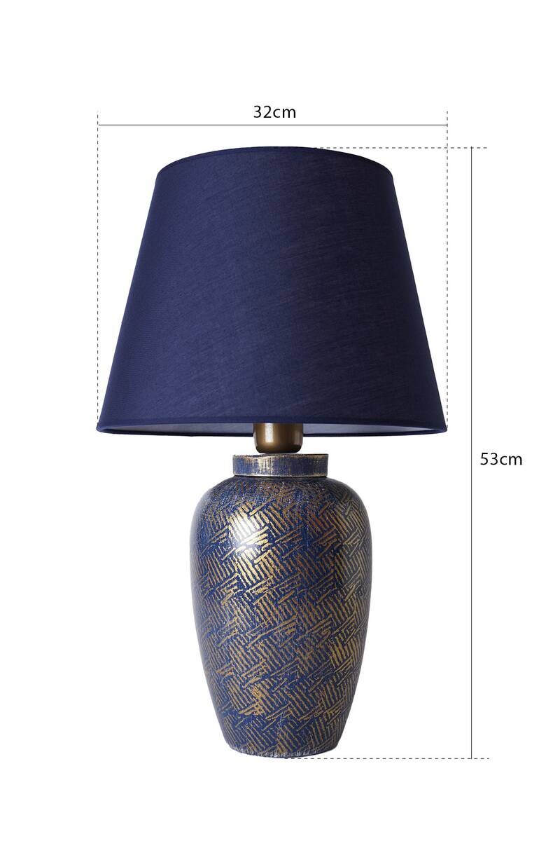 Opviq Tischleuchte blau gold Stoff Keramik B/H/T/L/D: ca. 32x53x32x32x32 cm E27 1 Brennstellen