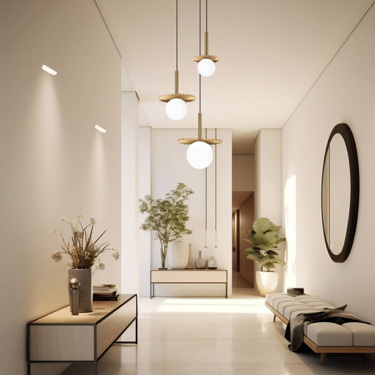 Lamkur Hängeleuchte Kupfer Stahl Glas B/H/L: ca. 120x45x45 cm G9 3 Brennstellen