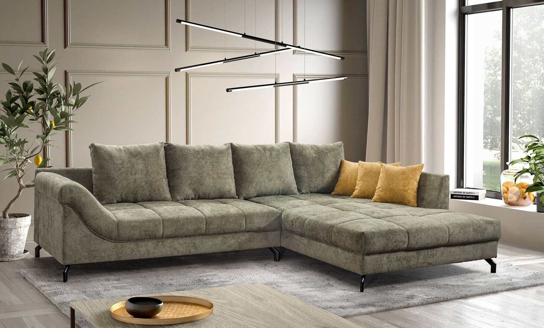 Ecksofa olive Microfaser B/H/T: ca. 306x92x203 cm