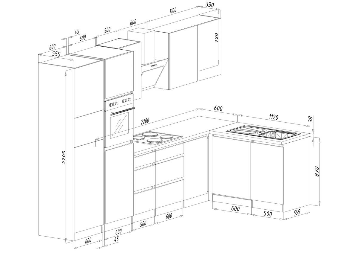 Respekta Küchenblock Premium grau hochglänzend B/H/T: ca. 345x220,5x172 cm