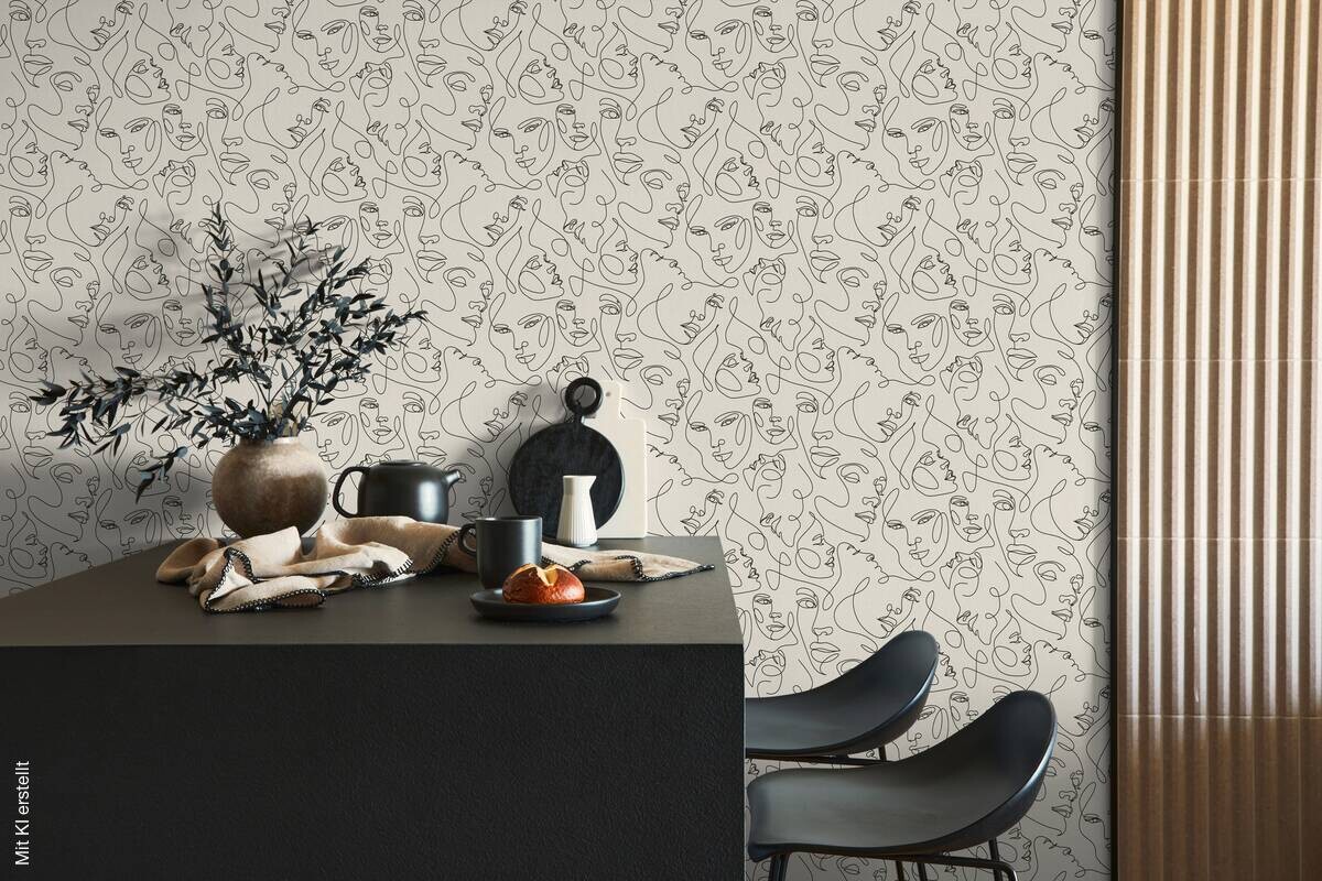 Vliestapete Abstrakt weiß schwarz B/L: ca. 53x1005 cm