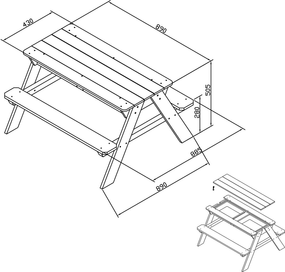Sunny Kinder-Picknicktisch Dave rotbraun B/H/L: ca. 89x50x89 cm