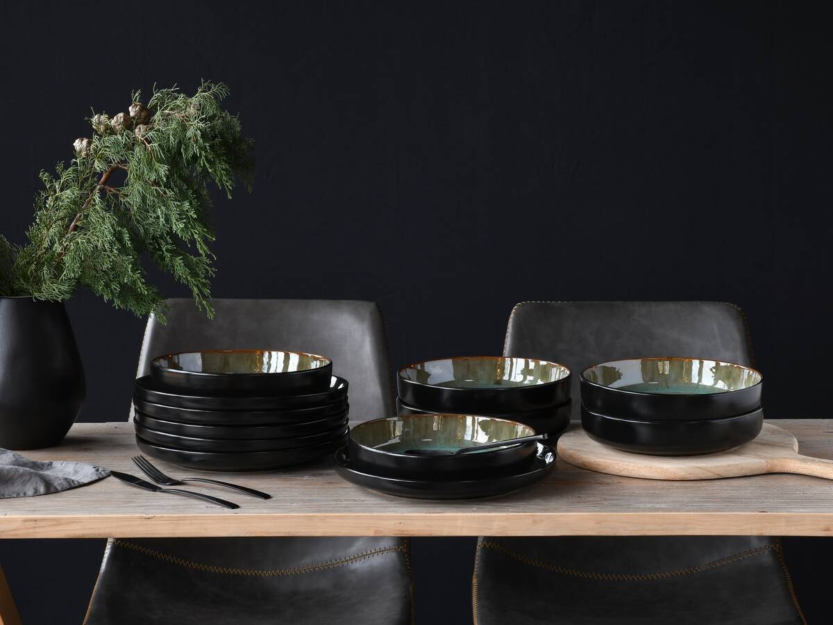 CreaTable Tafelservice Nordic Fjord grün Steinzeug 12 tlg.