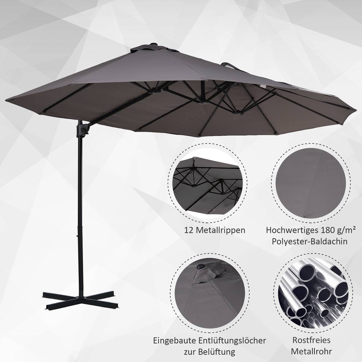 Outsunny Doppelschirm dunkelgrau Metall B/H/L: ca. 270x250x460 cm