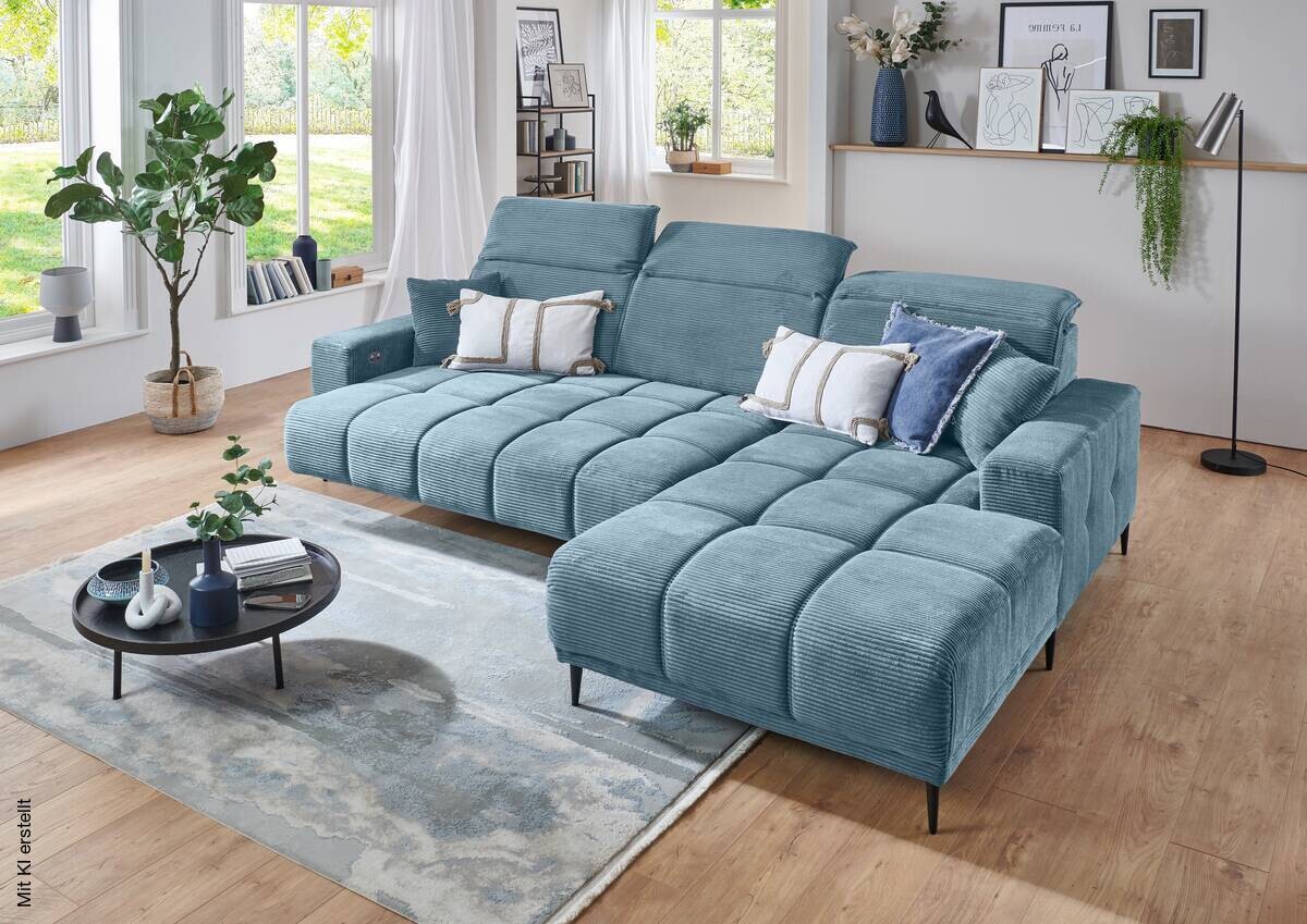 Ecksofa mit elektrischer Sitztiefenverstellung blau blau Polyester Microfaser B/H/T: ca. 286x107x115 cm