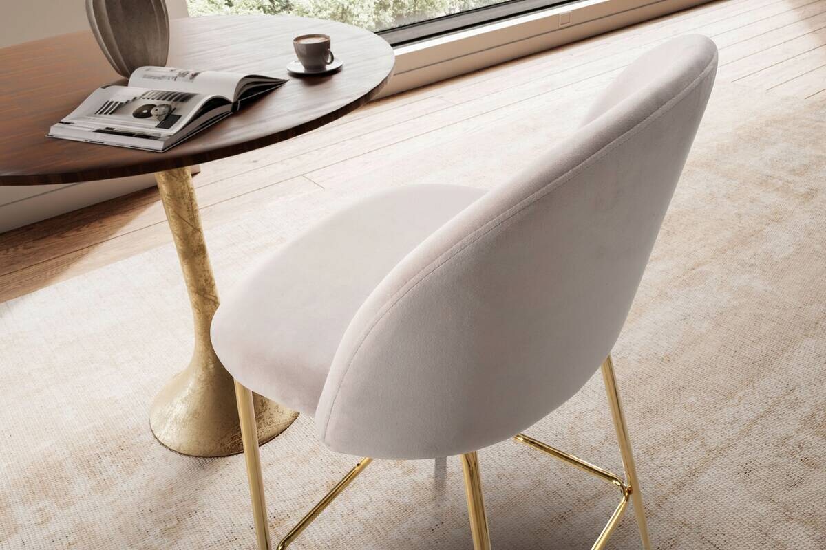 Barhocker 2er Set beige messing Samt Eisen