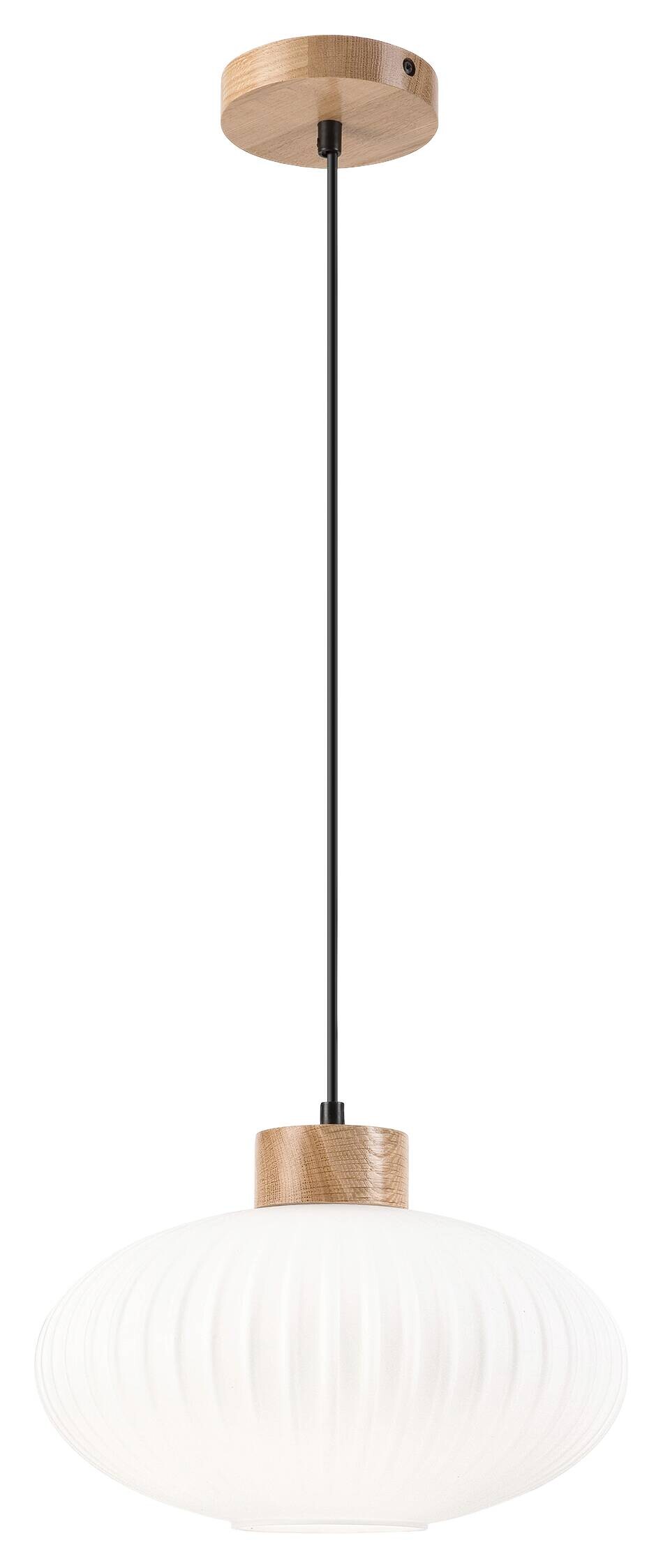 Lamkur Hängeleuchte Harmony Eiche weiß Glas Holz B/H/L: ca. 30x102x30 cm 1 Brennstellen