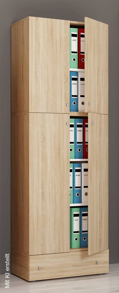 Büroschrank Lona Eiche Sonoma Nachbildung weiß B/H/T: ca. 70x200x39 cm
