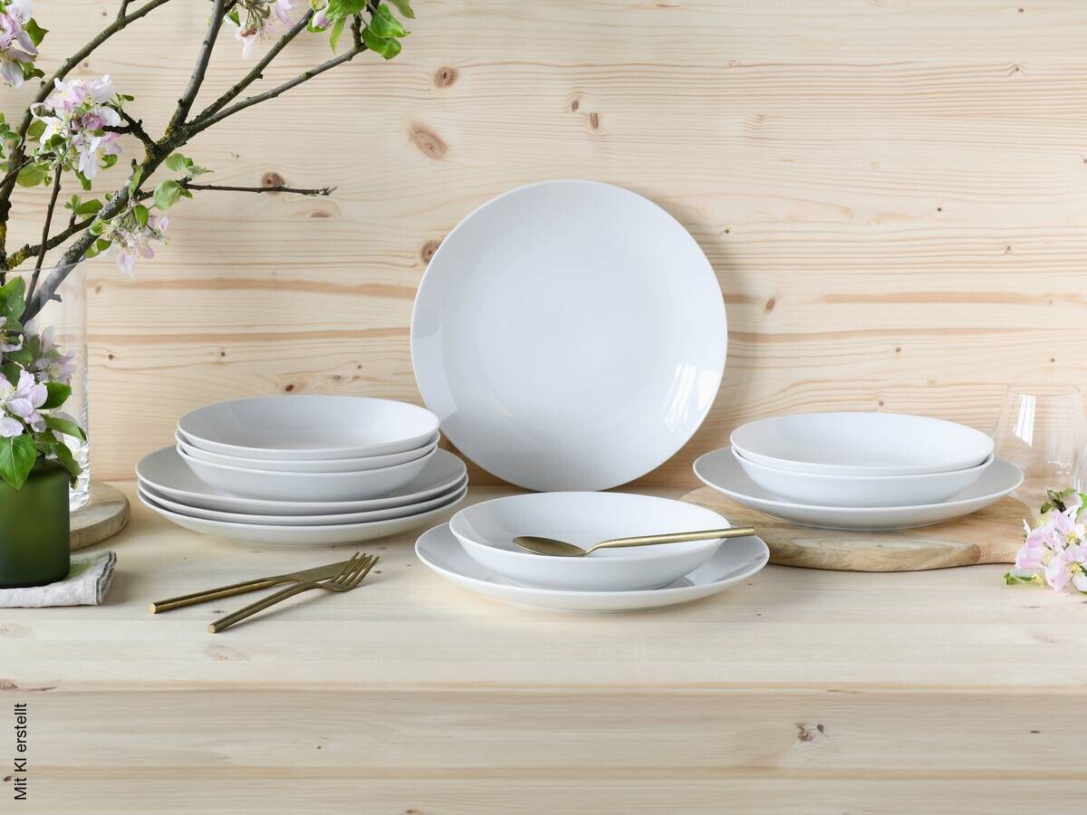 CreaTable Tafelservice Luna weiß Porzellan 12 tlg.