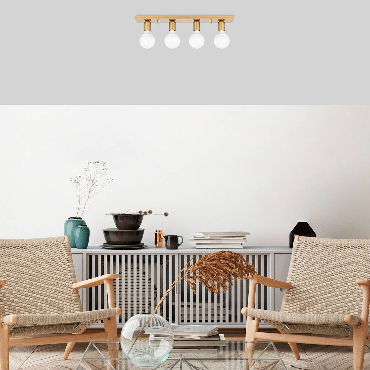 Opviq Deckenleuchte gold Metall B/H/T/L: ca. 60x10x10x60 cm E27 4 Brennstellen