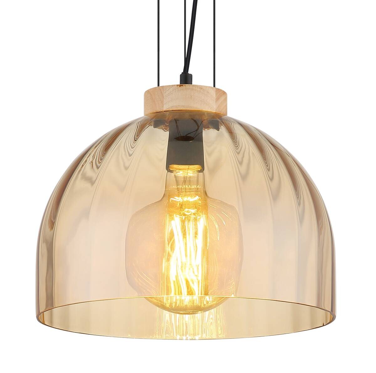 GLOBO Pendelleuchte amber schwarz Glas Metall H/D: ca. 120x30 cm E27 1 Brennstellen
