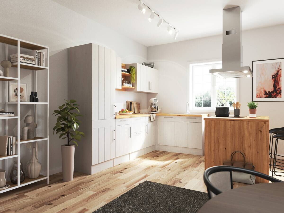 Respekta Winkelküche Anton weiß Lärche Nachbildung B/H/T: ca. 280x211x172 cm