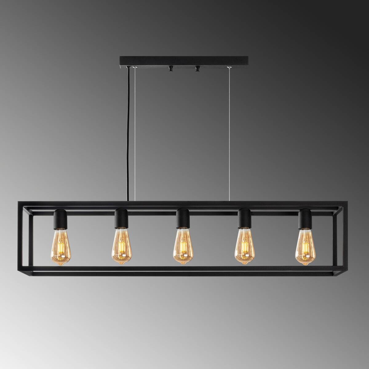 Pendelleuchte schwarz Metall B/H/T/L: ca. 20x80x20x100 cm E27 5 Brennstellen