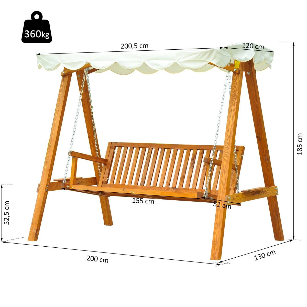 Outsunny Hollywoodschaukel natur Metall B/H/L: ca. 130x185x205 cm
