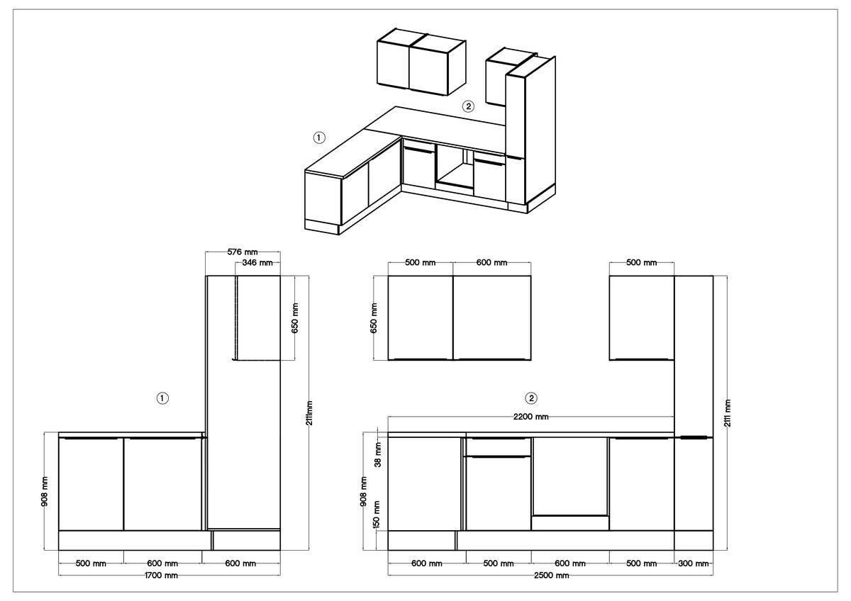 Respekta Winkelküche Marleen weiß Hochglanz B/H/T: ca. 250x211x170 cm