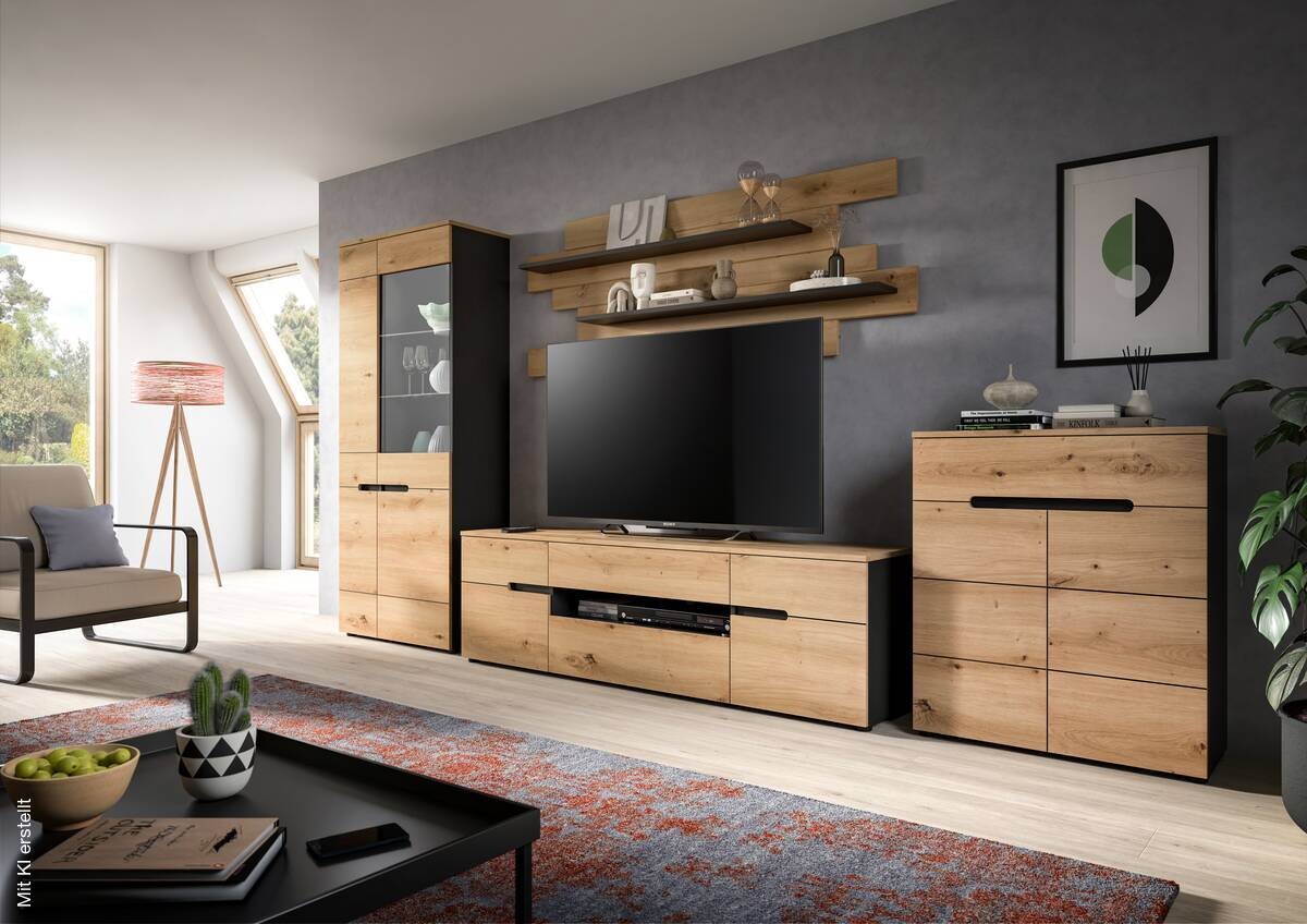 TV-Lowboard Canu basaltgrau Nachbildung Artisan Oak Nachbildung B/H/T: ca. 55x184x44 cm