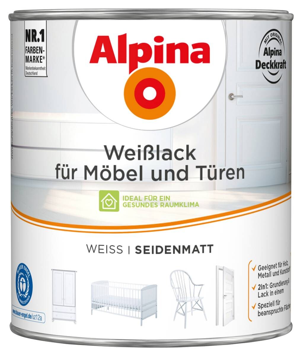Alpina Weißlack für Möbel & Türen weiß seidenmatt ca. 2 l