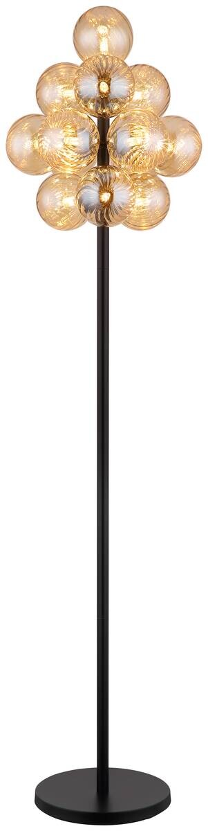 GLOBO Stehlampe amber schwarz Metall Glas H/D: ca. 160x39,5 cm 13 Brennstellen