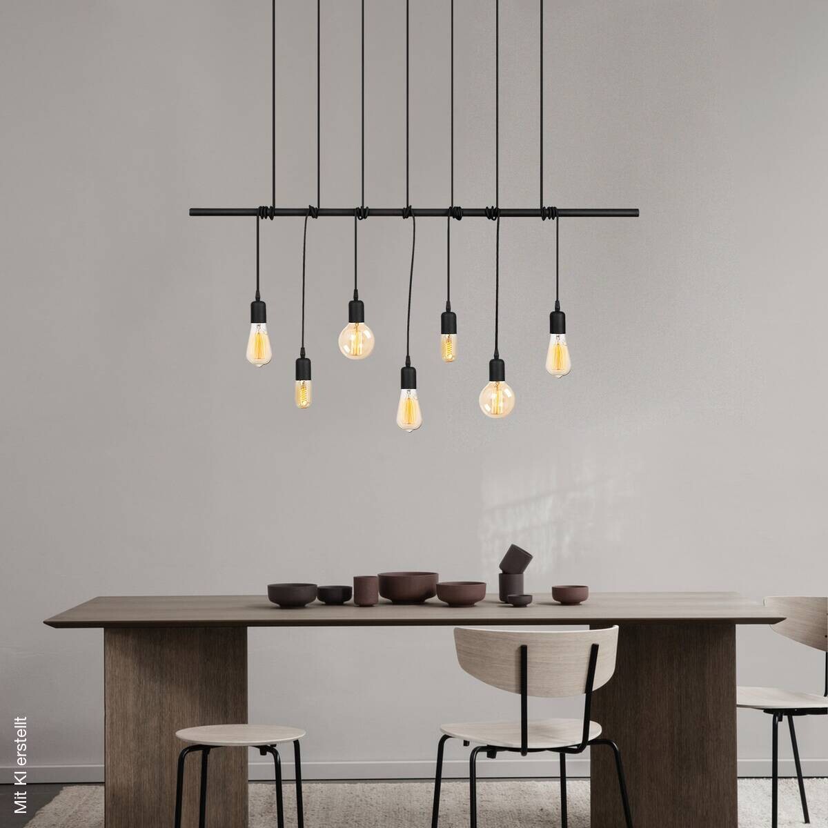 Opviq Pendelleuchte Salkim-3101 schwarz B/H/T/L: ca. 120x180x10x120 cm E27 7 Brennstellen