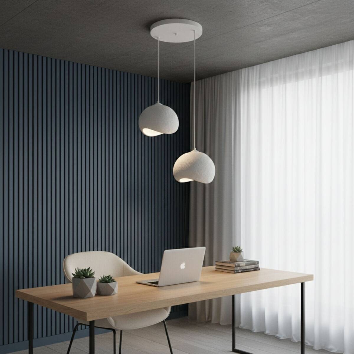 Opviq Pendelleuchte Yontu-15852 weiß Polyester-Mischgewebe Metall B/H/L: ca. 29x120x34 cm E27 2 Brennstellen