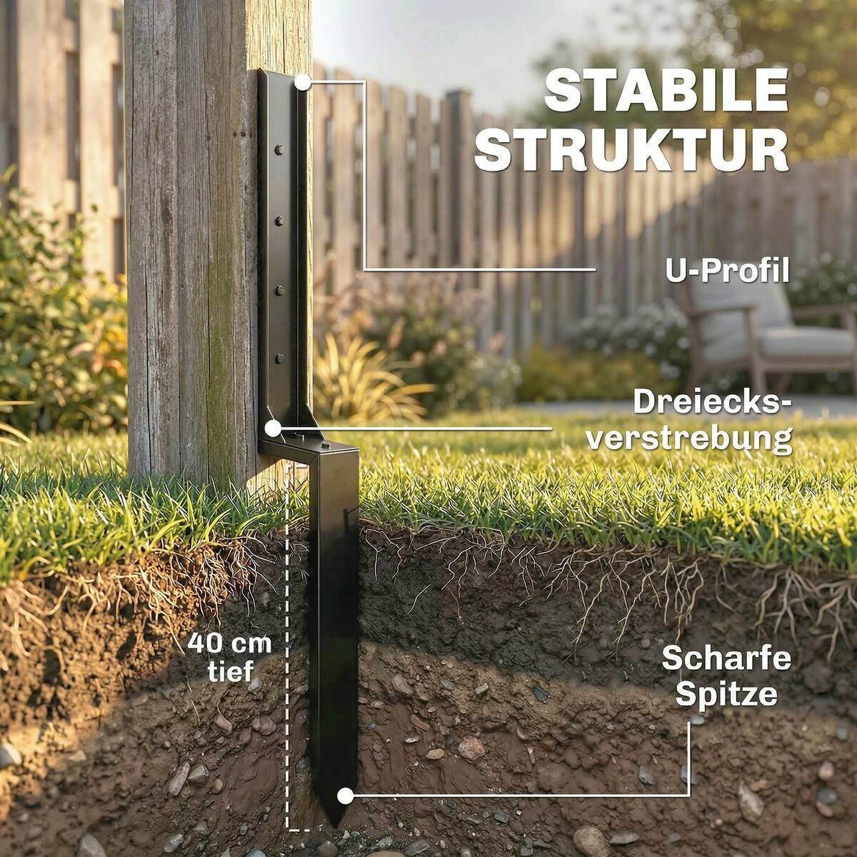 Outsunny Zaunpfosten-Reparaturset schwarz B/H/T/L: ca. 5,5x12x5,5x81 cm