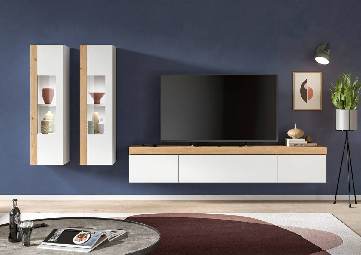 Wohnwand RUDA Artisan Oak Nachbildung weiß B/H/T: ca. 270x34x33 cm