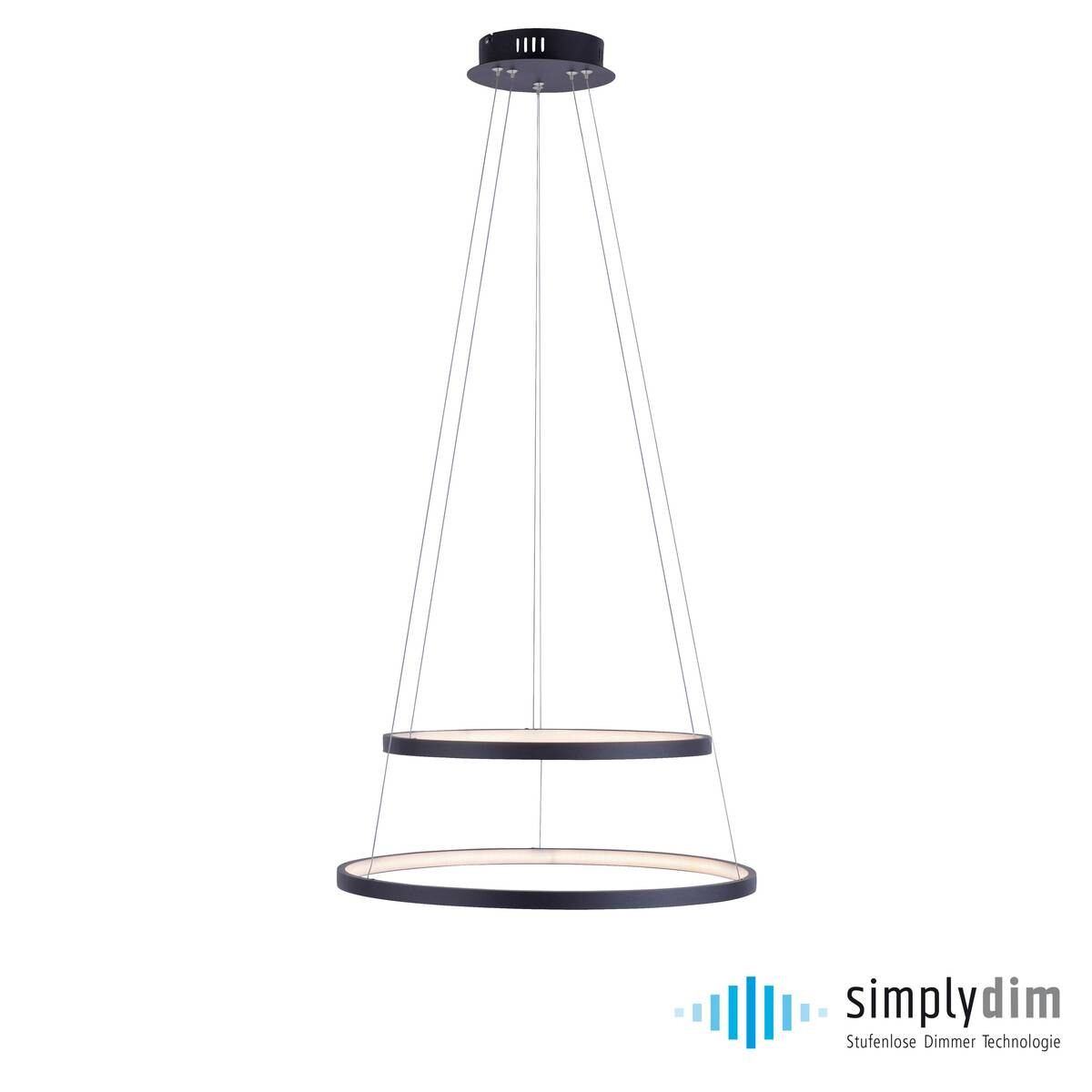 Just Light LED-Pendelleuchte CIRCLE 11525-13 weiß anthrazit Metall Kunststoff H/D: ca. 120x50 cm 2 Brennstellen