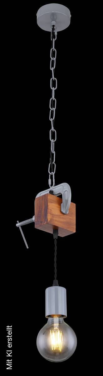 GLOBO Pendelleuchte 15432H Ludi verzinkt Metall Holz B/H/T: ca. 14x120x10 cm E27 1 Brennstellen